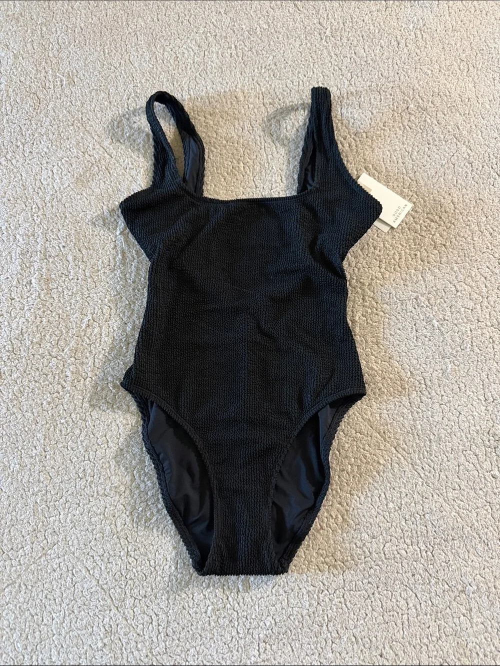 Good American Always Fits Black Textured One-Piece Swimsuit S/M New